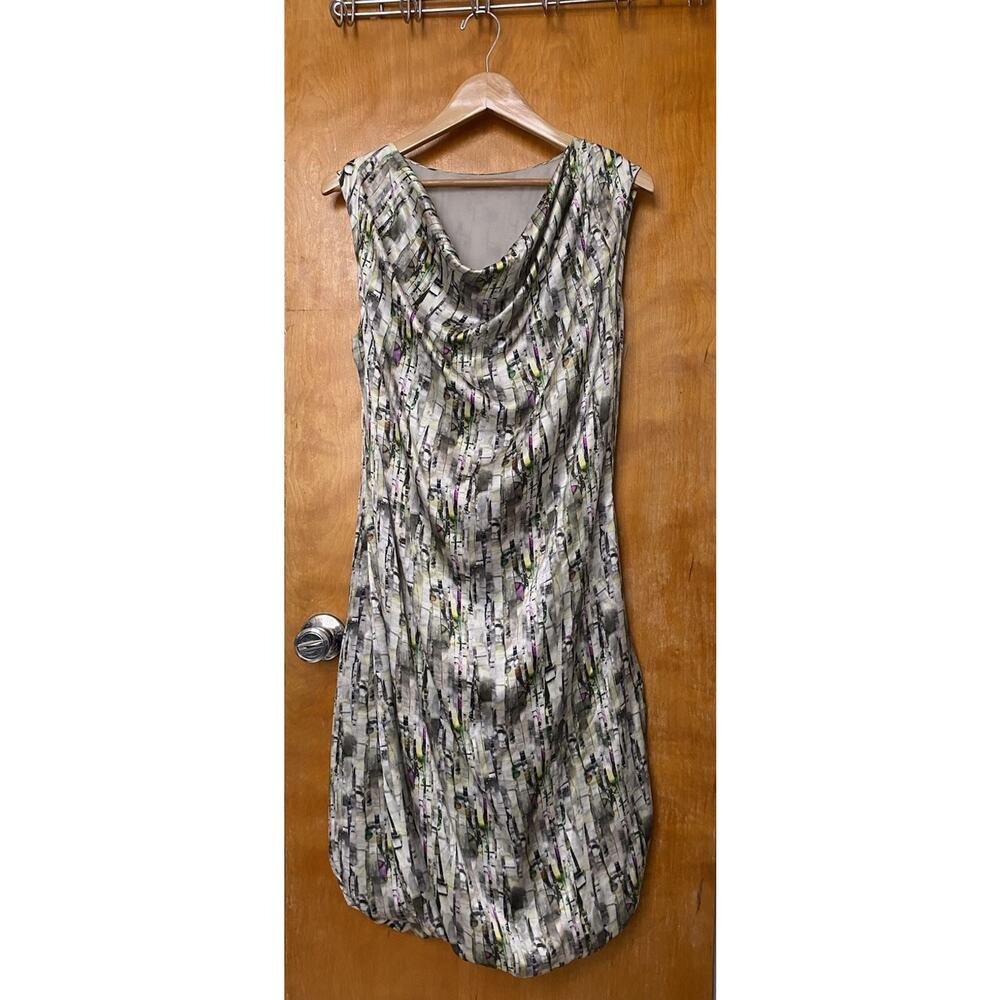 Ports 1961 Silk Draped Midi Dress Asymmetrical Gemstone Mineral Print Shift Sz 8